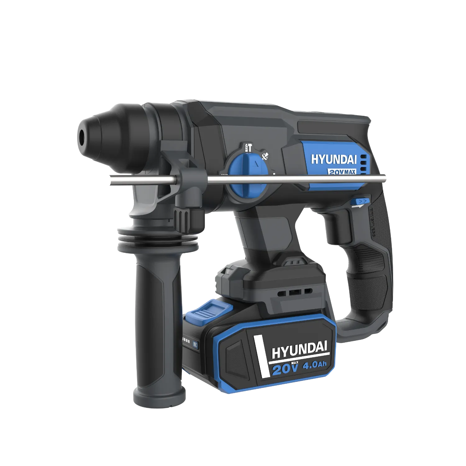 Акумулаторен перфоратор Hyundai RH20X-20-4A1 с 4.0 Ah батерия и странична ръкохватка